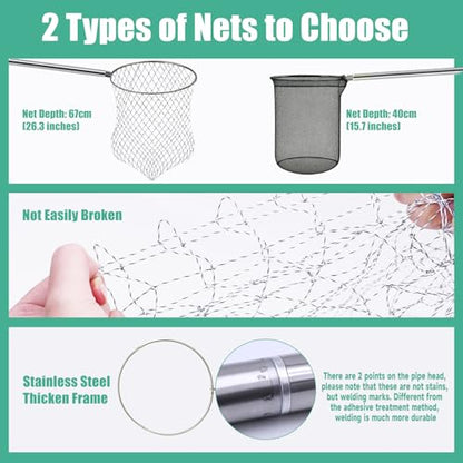 2 Sets Chicken Catching Net Extra Thick 2 Poles 5.25 FT Poultry Fishing Net Extendable Landing Animal Catcher for Bird, Chicken, Goose, Ducks, Fish(2 Nets, 1 Hook, 2 Poles, 46 Inches)