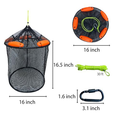 Floating Fish Basket – Collapsible Fishing Net Cage for Live Fish – Heavy-Duty Fishing Net Baskets for Shore, Boat & Dock Fishing