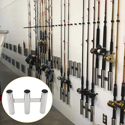 DasMarine 2 Pack 316 Stainless Steel Wall Side Mounted Rod Holder 3 Rod Rack Fishing Rod Pod for Marine Yacht RV