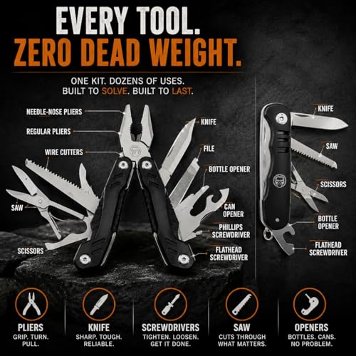 Multi Tool Knife Gift Set for Men - Pocket EDC Multitool with Folding Knife, Pliers, Screwdrivers & Bit Kit - Camping, Fishing & Everyday Carry Tool Gift for Dad, Husband & Outdoorsmen - style: Black 4 Piece