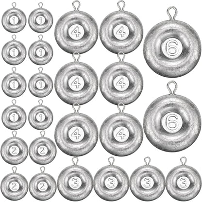 24 Pieces Fishing Disc Sinkers Weights Disc Sinker Fishing Sinkers Weights for Saltwater Catfishing Trolling Surf Tackle - size: 1 oz, 2 oz, 3 oz, 4 oz, 6 oz