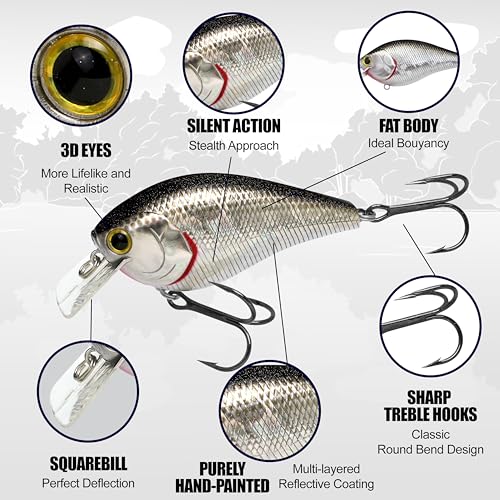 LUCKY CRAFT LC 2.5 Silent Crankbait Fishing Lures, 2-3/8” Squarebill Crankbait, Bass Lures, Floating 4ft Depth Hard Bait, Champion Freshwater Fishing Gear and Tackle Box Accessories - color: 425 Live Thredafin Shad