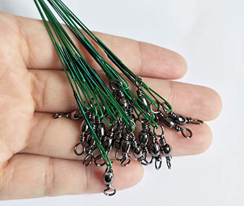 50pcs Fishing Wire Leaders Heavy Duty Nylon-Coated Fishing Line Wire Leaders with Swivels and Snaps 6inch Black/Green/Silver - color: 50pcs green, size: 6 inch