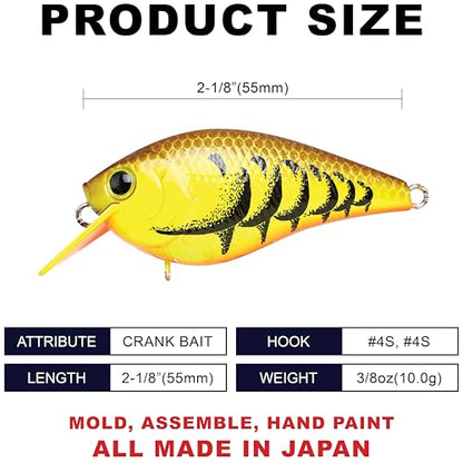 Lucky CRAF LC 1.0, Silent, Crankbait, Squarebill, Freshwater Fishing Gear, Tournament Winning, Champion Bait, Fishing Accessories, Fishing Tackle - color: 514 All Chart Black Craw