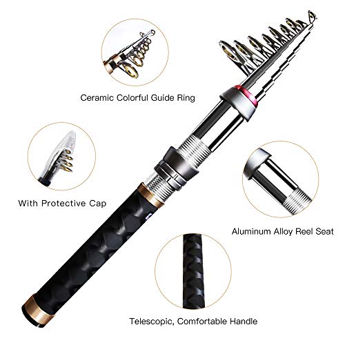 Fishing Pole Kit, Carbon Fiber Telescopic Fishing Rod and Reel Combo with Spinning Reel, Line, Bionic Bait, Hooks and Carrier Bag, Fishing Gear Set for Beginner Adults - size: 6.89FT/2.1M
