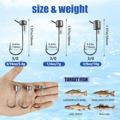 Eupheng Tube Baits for Bass Fishing, Soft Plastic Bait Worm Tube Jig Kit Tube Worms with Tube Jig Heads for Lake Trout Smallmouth Largemouth Bass - size: 3/16oz-15PCS