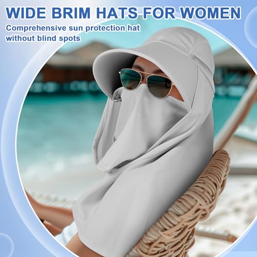 Skicuff 1/3 Pcs Women Sun Hat with Neck Flap Face Cover UPF 50+ UV Protection Wide Brim Visor Fishing Hat for Outdoor Hiking - color: Grey