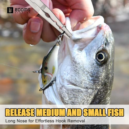 Booms Fishing Hook Remover Pliers, Long Nose, Braid Cutter, Lanyard, Yellow | Slim Long Nose Helps Reach Deep Hooks With Better Control When Handling Panfish, Trout, Bass and Other Small to Medium Fish - color: Yellow