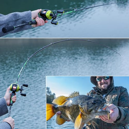 One Bass Fishing Rod Reel Combos, Spinning & Casting Combo, Graphite 2Pc Blanks, Stainless-Steel Guides, Super Polymer Handle - color: Casting Combo-Right Handed, size: 7'0"