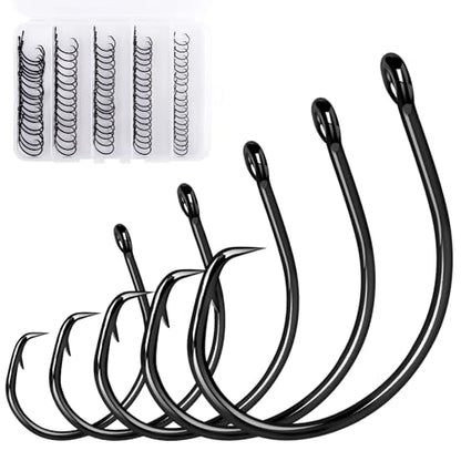 Alwonder 100-Pack Circle Hooks in-Line Fishing Hooks 3X Strong for Catfish, High Carbon Steel Non-Offset Closed Eye Wide Gap Circle Hook for Bass Striper Trout Bluegill Walleye - #4#1#1/0#2/0#3/0 - color: 1X Strong