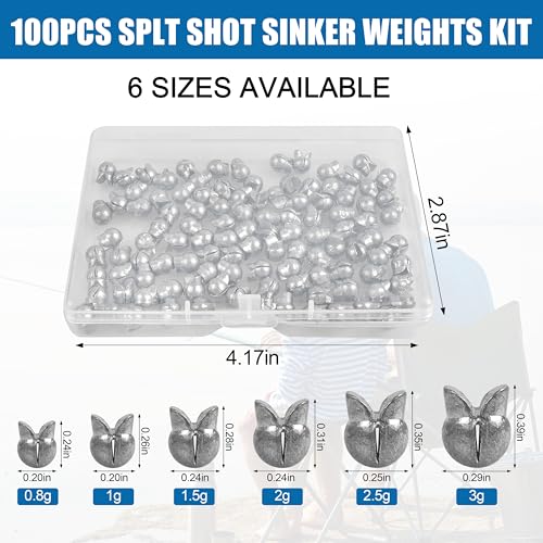 Split Shot Fishing Weights Sinkers,100pcs Removable Split Shot Fishing Line Sinkers Round Clip On Weights for Freshwater Saltwater Fishing - size: 1.5g-100pcs