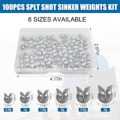 Split Shot Fishing Weights Sinkers,100pcs Removable Split Shot Fishing Line Sinkers Round Clip On Weights for Freshwater Saltwater Fishing - size: 2g-100pcs