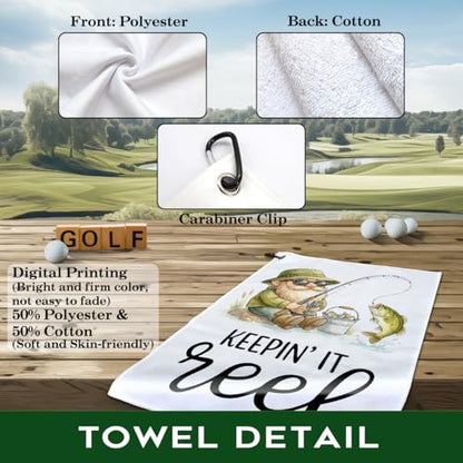 Keepin' It Reel Polyester Printed Towel with Clip, Funny Bass Fish Fishing Gifts & Accessories for Men Fishman Dad Grandfather, Fishing Lover Father's Day Retirement Birthday Gifts - color: Black & Green