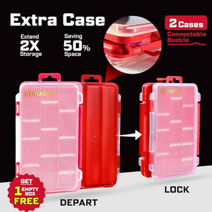 Geinxurn Small Flat Storage Parts Organizer, 4Pcs Red Portable Transparent Plastic Small Parts Tools Box with Removable Dividers, Screwdriver Bit Cases Storage(4 Pieces) - style: Flat-4pcs