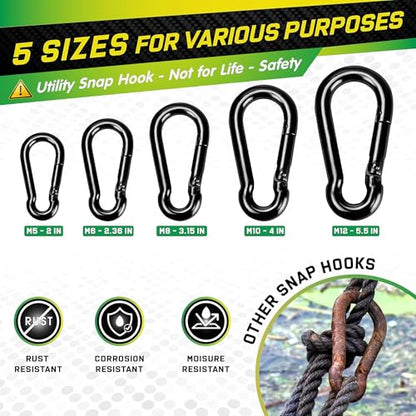 PAMAZY 6Pcs 3.15In Spring Snap Hooks 460LBS Capacity, Utility Hook Clip, Heavy Duty Rope Connector, Quick Link Snap Hooks for Indoor & Outdoor, Hanging, Camping, Fishing - size: 6Pcs 3.15In