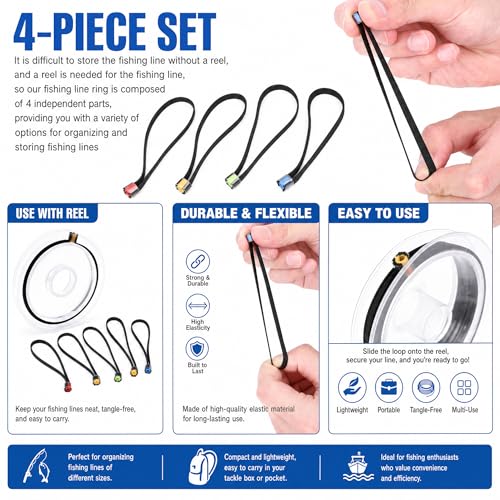Fishing Line Keeper, Fishing Tippet Spool Ring, 4Pcs Elastic Fabric Fly Fishing Tippet Rings Wire Loop Leader Fishing Accessories
