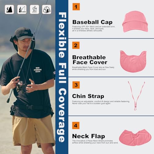 Surblue Neck Face Flap Outdoor Cap UV Protection Sun Hats Fishing Hat Quick-Drying UPF50+ - color: Pink, size: Small