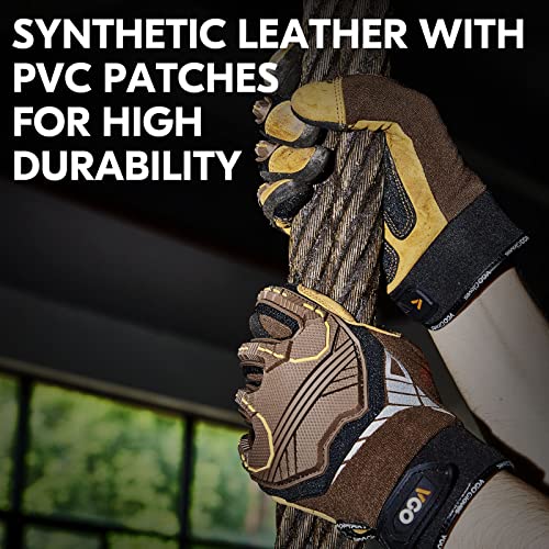 Vgo... 1-Pair Heavy Duty Synthetic Leather Work Gloves, Impact Protection Mechanic Gloves, Rigger Gloves, Vibration Reduction, Touchscreen Capable (Size L, Brown, SL8849) - color: Brown-regular, size: Large (1 Pair)