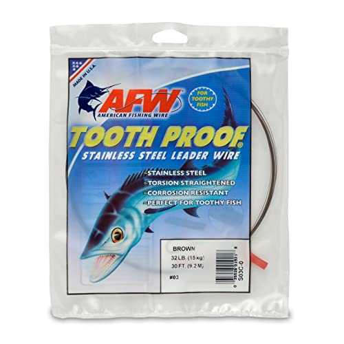 AFW Tooth Proof Stainless Steel Single Strand Hard Leader Wire - Bright and Camo for Shark, Barracuda, King Mackerel, Wahoo, Snook Bite Protection for Toothy Critters, Rigging Baits and Lures - color: Camo, style: #3, 32 Lb Test, 30 Ft