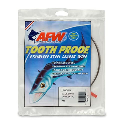 AFW Tooth Proof Stainless Steel Single Strand Hard Leader Wire - Bright and Camo for Shark, Barracuda, King Mackerel, Wahoo, Snook Bite Protection for Toothy Critters, Rigging Baits and Lures - color: Camo, style: #3, 32 Lb Test, 30 Ft