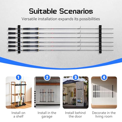 2 Packs Fishing Rod Holder for Garage Vertical Wall-Mounted Stores 12 Rods or Combos Fits Most Rod Diameters (Vertical Black, 2 Pair 12 Rods) - color: Black 2 pairs