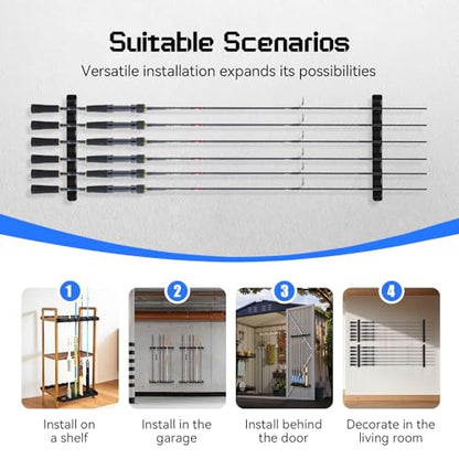 2 Packs Fishing Rod Holder for Garage Vertical Wall-Mounted Stores 12 Rods or Combos Fits Most Rod Diameters (Vertical Black, 2 Pair 12 Rods) - color: Black 2 pairs