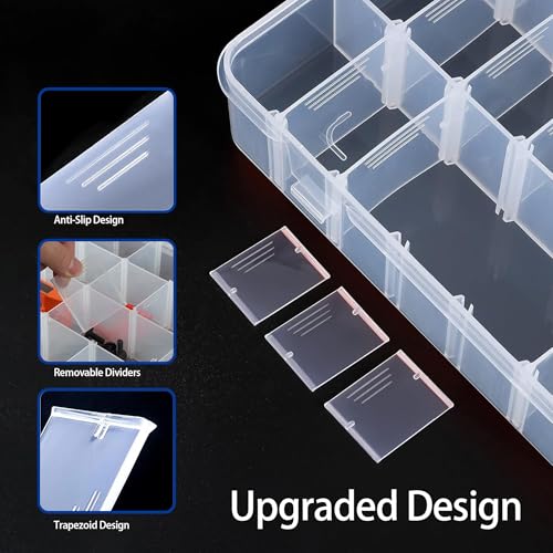 Large 24 Grids Clear Plastic Jewelry Organizer Box with Adjustable Dividers, Craft Organizers and Storage, Compartment Storage Box for Jewelry, Beads, Fishing Tackle, Art, DIY Crafts, Tools