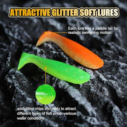 1.96'' Realistic Soft Fishing Lures Paddle Tail Micro Baits, 40-Pack Soft Plastic Baits Compatible with Jigheads & Hooks Fishing - color: 5cm Soft Lures-Style A