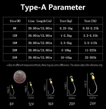 Dyxssm Fishing Hook Line Stainless Steel, Fishing Rigs Wire Leader with Rolling Swivel and Barb Hooks - size: 24#