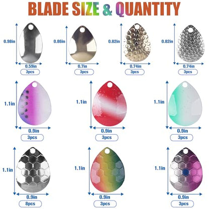 Walleye Rig Making Kit DIY Fishing Lure Spinner Making Kit Supplies Parts Crawler Harness Live Bait Rigs Colorado Blades Pompano Floats Clevis Beads Tackle Fishing - color: 35pcs Blade Spoon