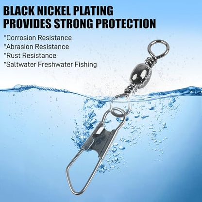 SILANON Fishing Barrel Swivels Snaps, Barrel Swivel with Safety Snap Stainless Steel Brass Swivels Fishing Tackle Line Connector High Strength Solid Rings for Saltwater Freshwater - size: 12#-19lb-120pcs