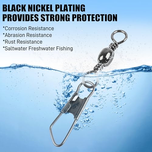 SILANON Fishing Barrel Swivels Snaps, Barrel Swivel with Safety Snap Stainless Steel Brass Swivels Fishing Tackle Line Connector High Strength Solid Rings for Saltwater Freshwater - size: 6#-31lb-120pcs