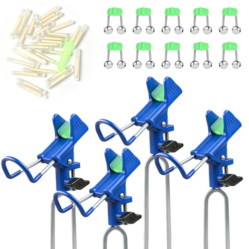 Fishing Rod Holder for Ground, 2/4pcs Fishing Pole Holders for Ground, Bank Fishing Rod Holder with 360° Adjustable Extra Long Drill Stake Rod Stand for Catfish, Beach, Shore and Mud, Men's Gift - color: Blue -4 Pack Night Kit