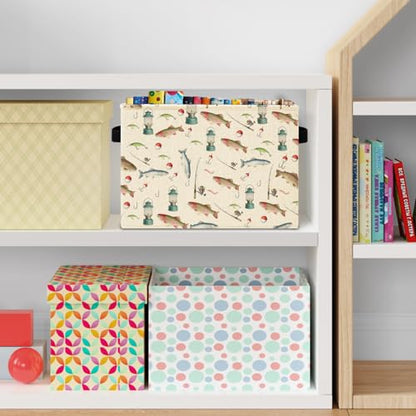 Fishing Nursery Storage Bins Box with Handles, Coastal Beach Nautical Fish Laundry Basket Hamper Collapsible Clothes Toys Organizer for Boys Kids Room Nursery Bedroom Bathroom