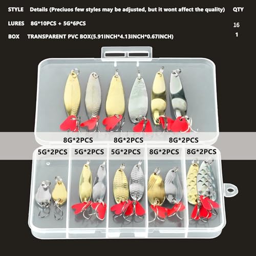 DONQL Spoon Fishing Lures, Metal Fishing Spoon Lures Hard Baits Saltwater Fishing Lures Spinner Baits Fish Treble Hooks Tackle Salmon Bass - color: Set A
