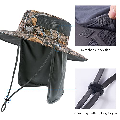 BASSDASH UPF 50+ Sun Fishing Hat Water Resistant with Detachable Neck Flap - color: Autumn Forest