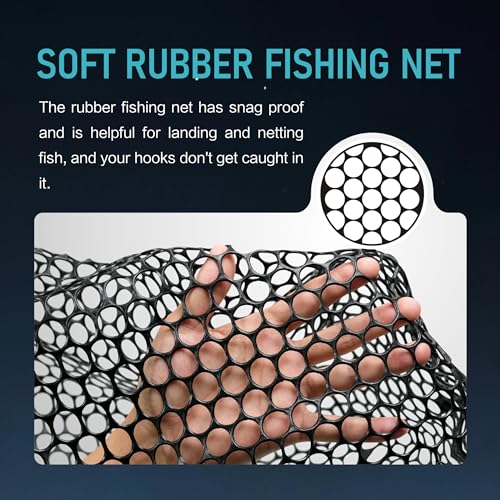 Black Paw Fish Landing Net with Soft Rubber Mesh Bag, Large Fishing Net with Built in Length Scale, Extend to 36-55 Inches