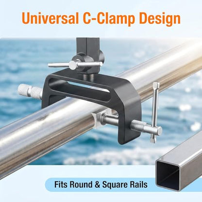 2 Pack Fishing Rod Holder for Boat,Clamp-On 2 Pack, 360° Adjustable, Fits 0.2"–3.1" Gunwales & Edges,Fishing Pole Holder for Boat for Yachts, Fishing Boats, Railings, and Riverbank Round Rails