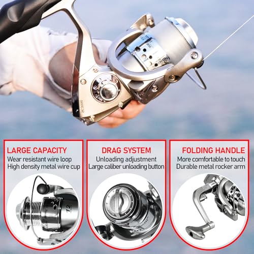 Fishing Pole and Reel Combo - 2PCS Carbon Fiber Telescopic Rods Spinning Reels Saltwater/Freshwater Kit with Lures, Line and Carrier Bag, Travel Fishing Gear for Adults - color: Gold, size: 2.4M/7.89FT