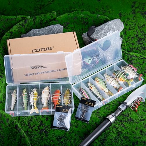 Goture Bass Fishing Lures, Lifelike Jointed Swimbait for Bass Trout Walleye Crappie Pike, Slow Sinking Segment Swimming Bait Fishing Lures for Freshwater and Saltwater, Gifts for Men - color: E3:12pcs Bass Lures with 40pcs Snaps