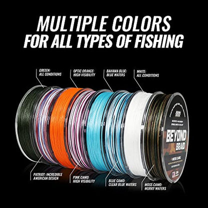 Beyond Braid Braided Fishing Line -Super Strong - Abrasion Resistant - No Stretch -Blue Camo, Moss Camo, White, Green, Pink, Blue, 4 Strand 8 Strand - color: Green 8X - No Fade, size: 8LB (300 Yards)