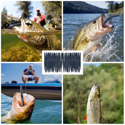 Senko Bait Soft Plastic Lures 5" Senkos 24 Pcs/100pcs for Wacky Rig Freshwater Fishing Green Pumpkin senko with Black Flake Pink Watermelon Double Color - style: Black Blue Flake