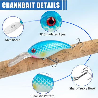 Crankbait Fishing Lures Hard Bait Shallow Diving Crank Bait Lifelike Swimbait Lures for Bass Trout Walleye Pike Freshwater Saltwater Fishing Lure - color: B-8pcs-3.9in/0.5oz