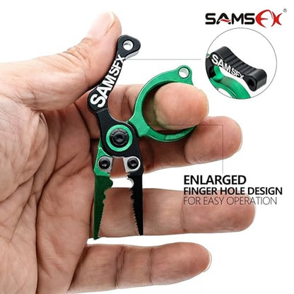 SAMSFX Mini Fishing Pliers with Fly Fishing Zinger Retractor, Fish Hook Remover Tool, Split Ring Pliers for Saltwater & Freshwater, Tungsten Carbide Cutters, Fishing Gear Gift for Anglers - color: Green
