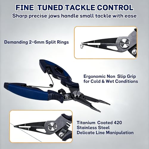 7.5" 420 Stainless Steel Fishing Pliers - Uni-Body Construction, Lightweight Corrosion-Resistant Fishing Tool with Multi-Function Jaws, Braid Cutters, Sheath, Lanyard & Carabiner (blue) - color: Blue