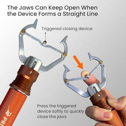 Pristis Metal Fishing Grabber, Locking Fish Lip Gripper with Lightweight Aviation Aluminum Handle, Heavy Duty Stainless Steel Grab Grip Tool Tackle, Rotating Hook Remover Holder Freshwater Saltwater
