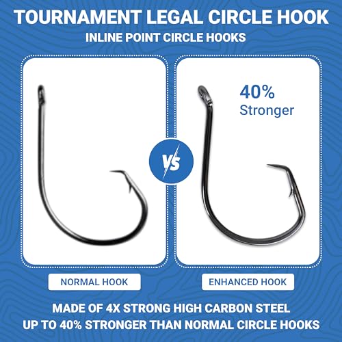 UMT - 100 Pack Inline Fishing Circle Hooks Sizes 4/0 6/0 8/0 Black Nickel High Carbon Steel Superior Terminal Tackle Saltwater and Freshwater - size: 4/0 - 100pcs