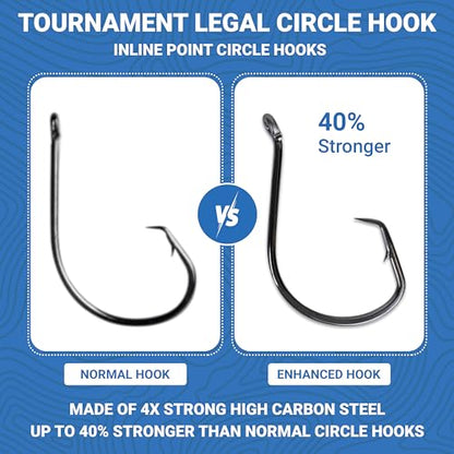 UMT - 100 Pack Inline Fishing Circle Hooks Sizes 4/0 6/0 8/0 Black Nickel High Carbon Steel Superior Terminal Tackle Saltwater and Freshwater - size: 8/0 - 100pcs