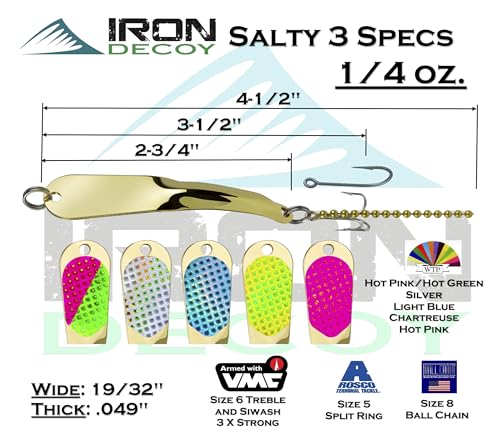 IRON DECOY Salty Fishing Lure Spoon, Saltwater, Casting, Trolling, Jigging, Seatrout, Striped Bass, Mackerel, Snook, Tarpon, Bluefish, Salmon - color: Gold, size: 1/4 OZ