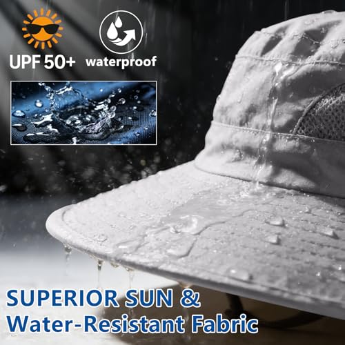 ZOORON Sun Hats for Men Women Fishing Hat with Neck Flap,UPF 50+ Sun Hat Waterproof Wide Brim Bucket Hats for Safari Hiking - color: 1-light Grey-arm Sleeves